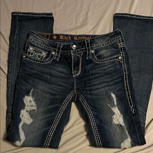 Rock Revival Women's Distressed Dark Blue Jeans